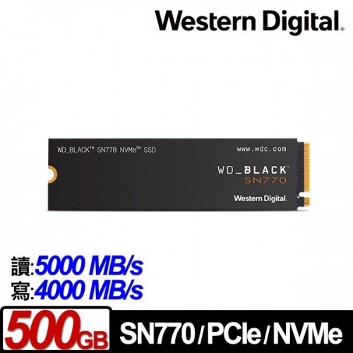 WD 黑標 SN770 500GB NVMe M.2 PCIe SSD/030324